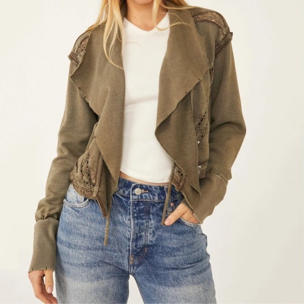 Free People Lost Cause Dolphin Wash Front Tie Cropped Cardigan Size XS